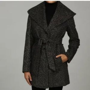 Calvin Klein Leopard Print Shawl Collar Pea Coat